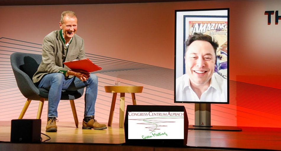 Bei der Führungskräftetagung „Global Leadership Summit“ des Volkswagen-Konzerns im Congress Centrum Alpbach ließ VW-Konzernchef Herbert Diess den Tesla- und SpaceX-Chef Elon Musk als Überraschungsgast per Video einspielen.