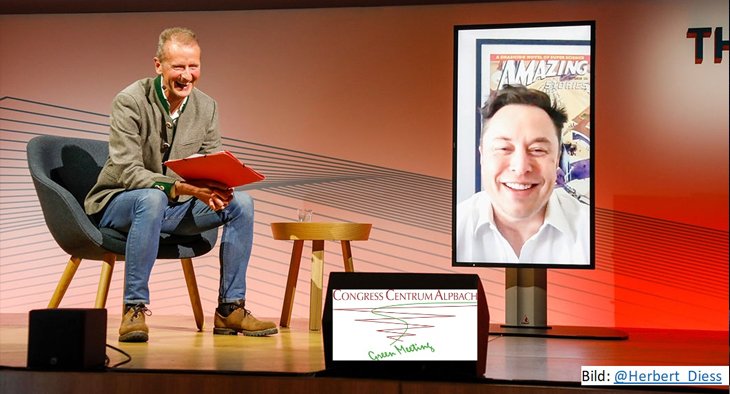 Bei der Führungskräftetagung „Global Leadership Summit“ des Volkswagen-Konzerns im Congress Centrum Alpbach ließ VW-Konzernchef Herbert Diess den Tesla- und SpaceX-Chef Elon Musk als Überraschungsgast per Video einspielen.